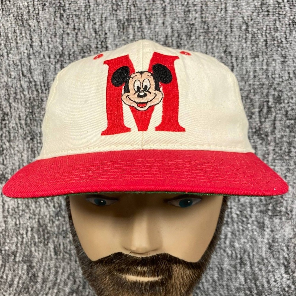 Vintage Mickey Mouse Hat The Walt Disney Company Snapback Cap White Red USA Made